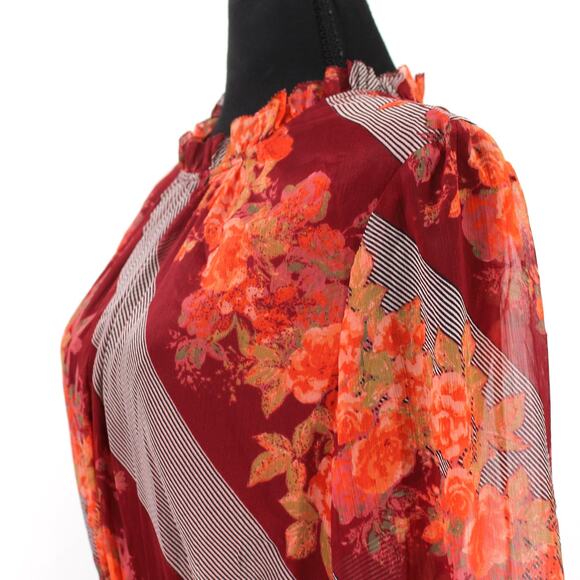 Soft Surroundings Red Floral Woodland Manor Roby Brown Stripe Dress M NEW Hi-Low - Picture 4 of 8